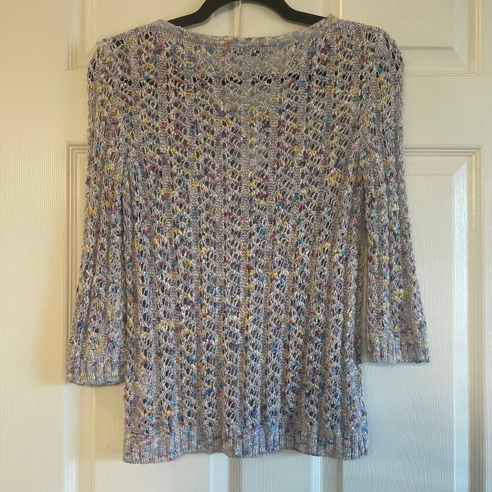 ST JOHN SPORT Multi-Season Blue Multi Open Knit Pullover Sweater PETITE - Picture 2 of 15